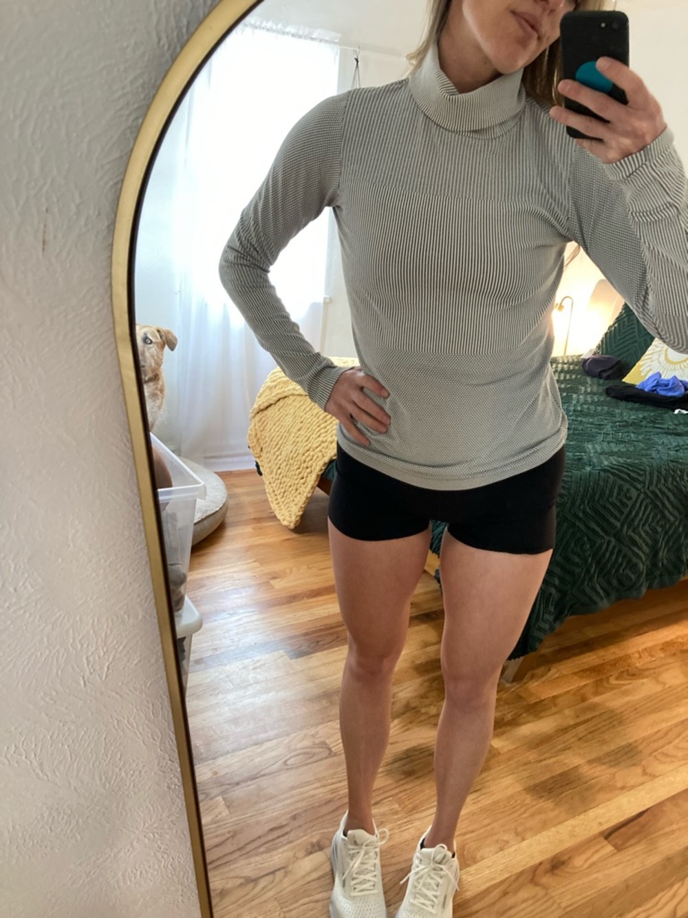 Athleta Gray and White Ribbed Turtleneck Top